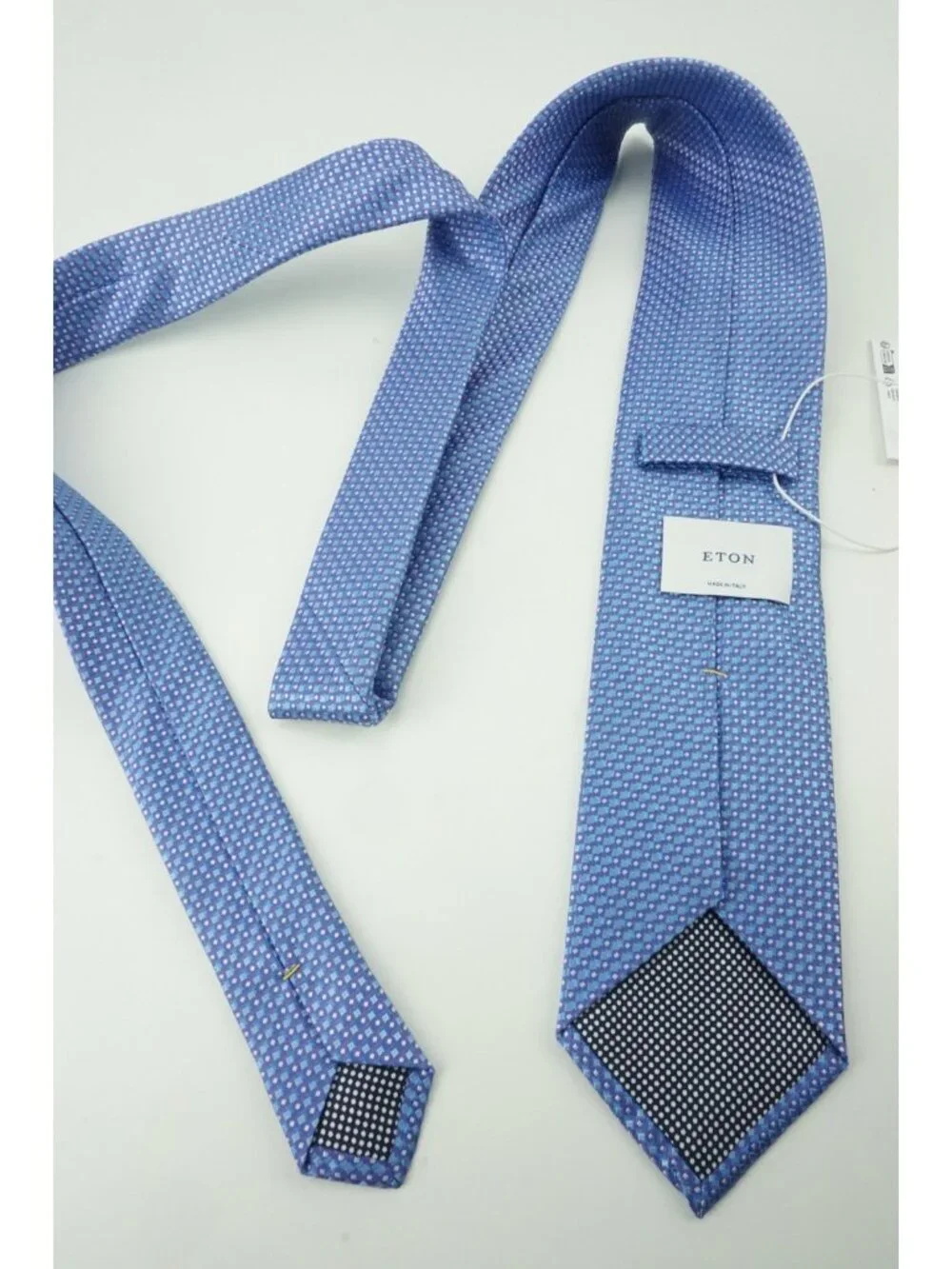 Eton Cobalt Sky Blue Micro Geometric Woven 100% Silk Tie Brand New With Tags